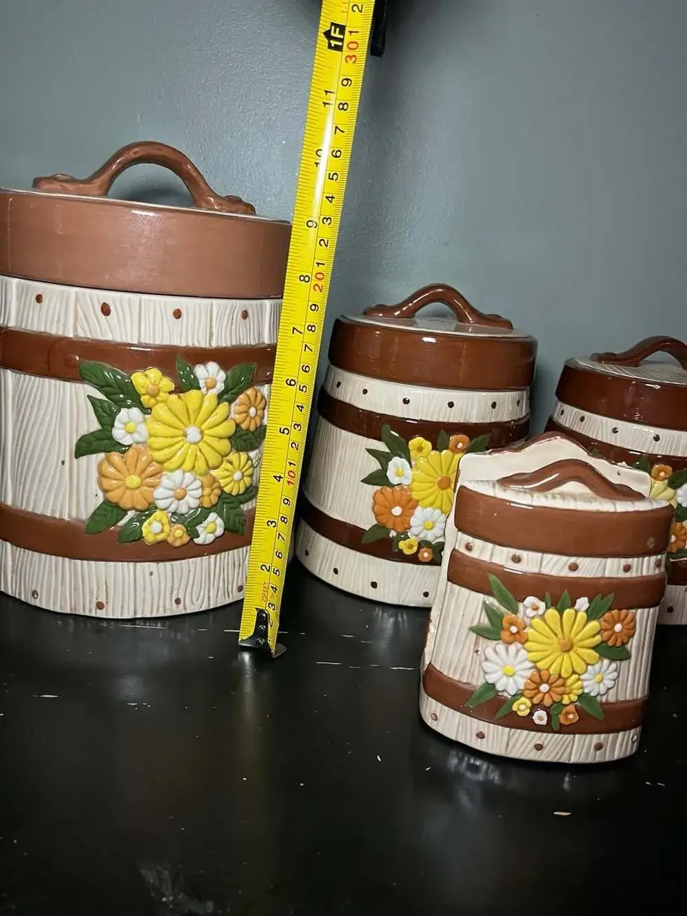 Vintage 70's hand painted ceramic cannister set